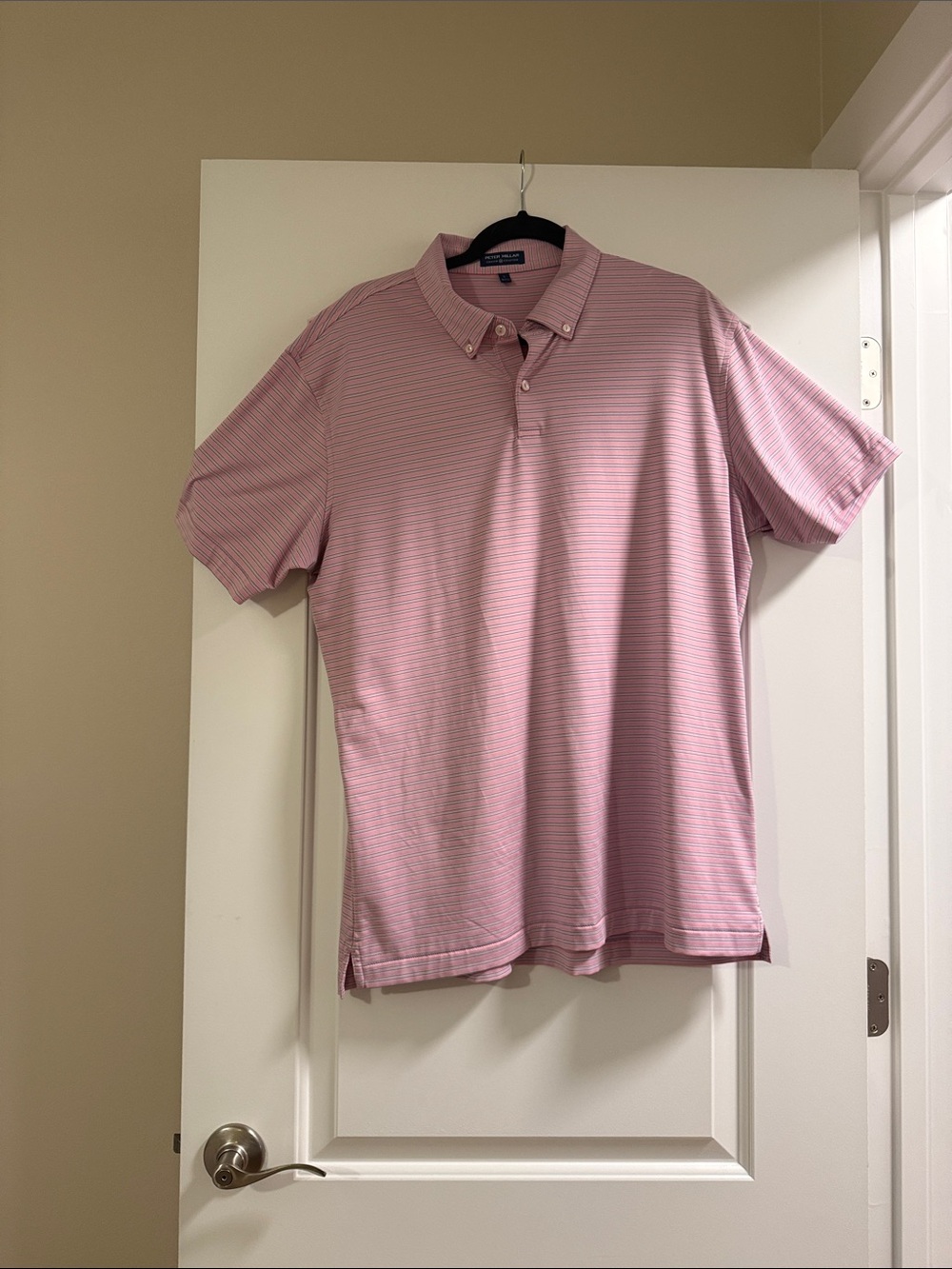 Izod Men's Pink Striped Button-Down Collar Polo